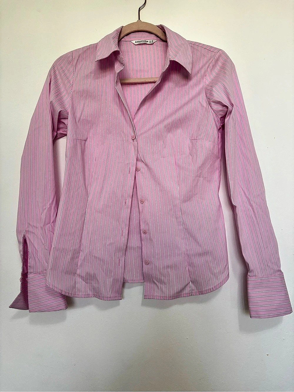 Stradivarius Striped Button Down in Pink & White XS Like New